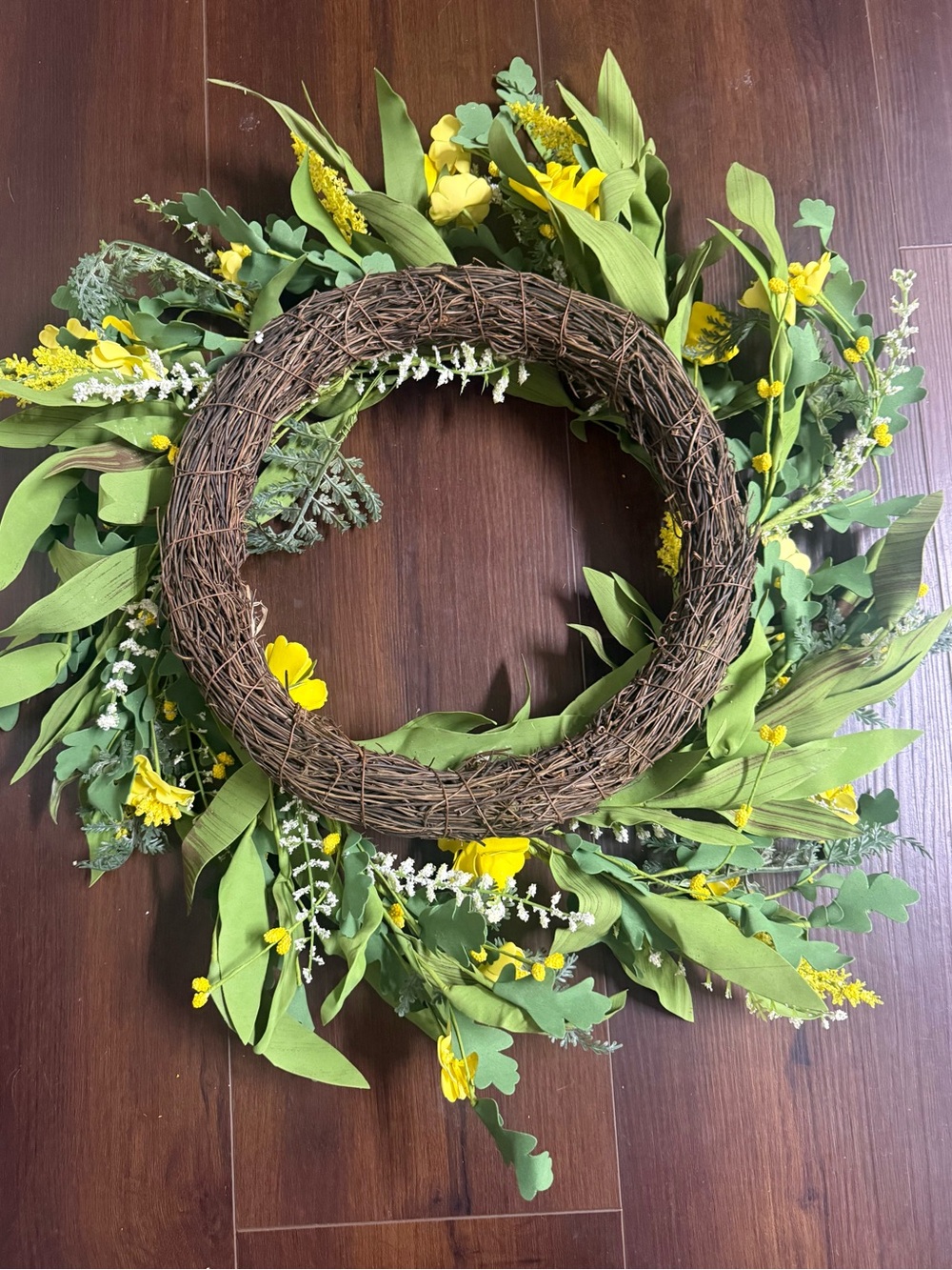 Green eucalyptus and yellow flower Grapevine Wreath - Home Holiday